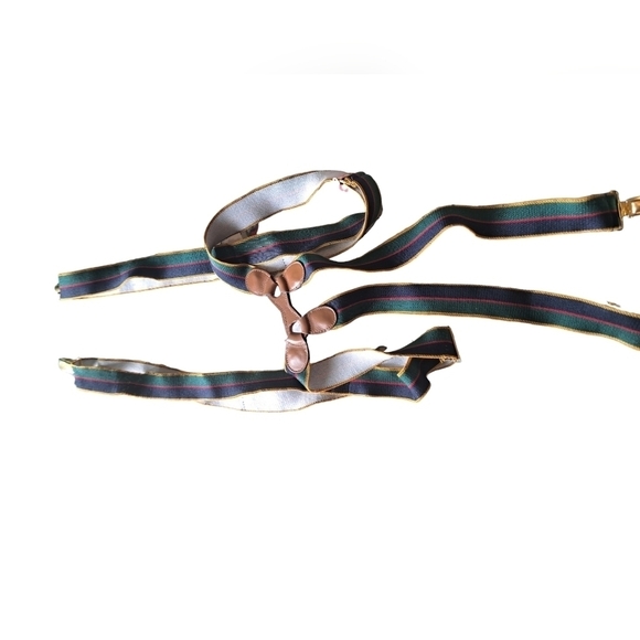 VTG BREVETTE SGDG striped suspenders leather center elastic stretch narrow mens - Picture 3 of 9
